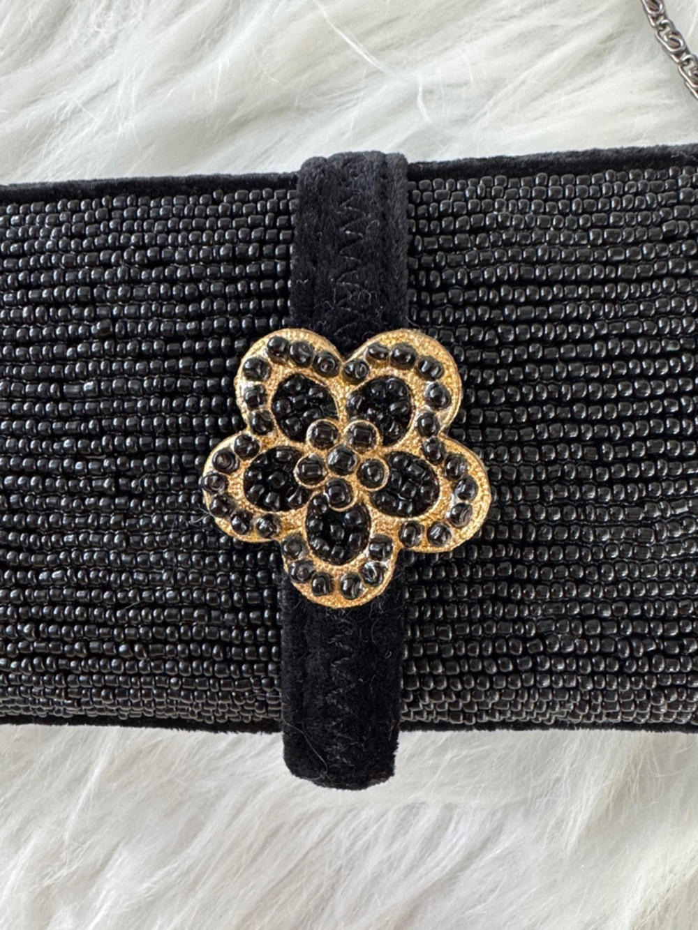 Mary Frances Black Beaded Evening Clutch with Red Gem Flower Accents - Picture 8 of 15
